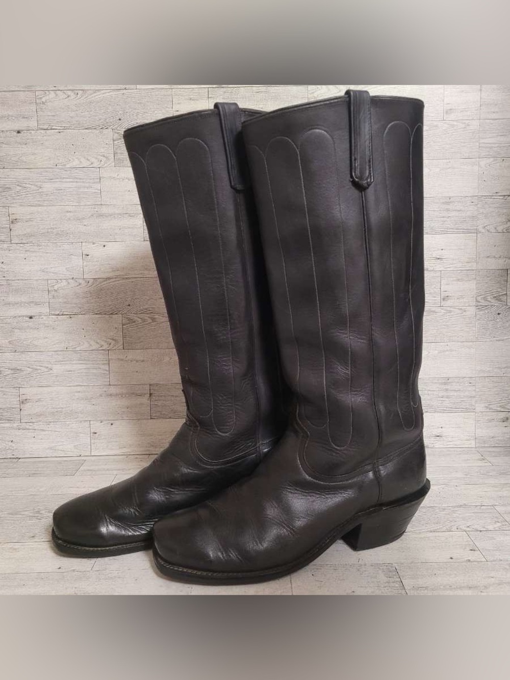 Men's Anderson Bean Stovepipe Black Leather Tall Square Toe Cowboy Boots 12.5 EE